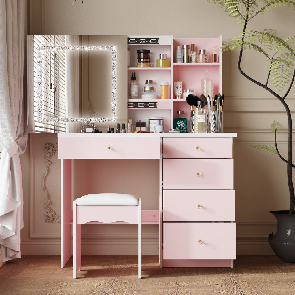 Ensemble de coiffeuse de maquillage de 99,5 cm de large avec tabouret et miroir