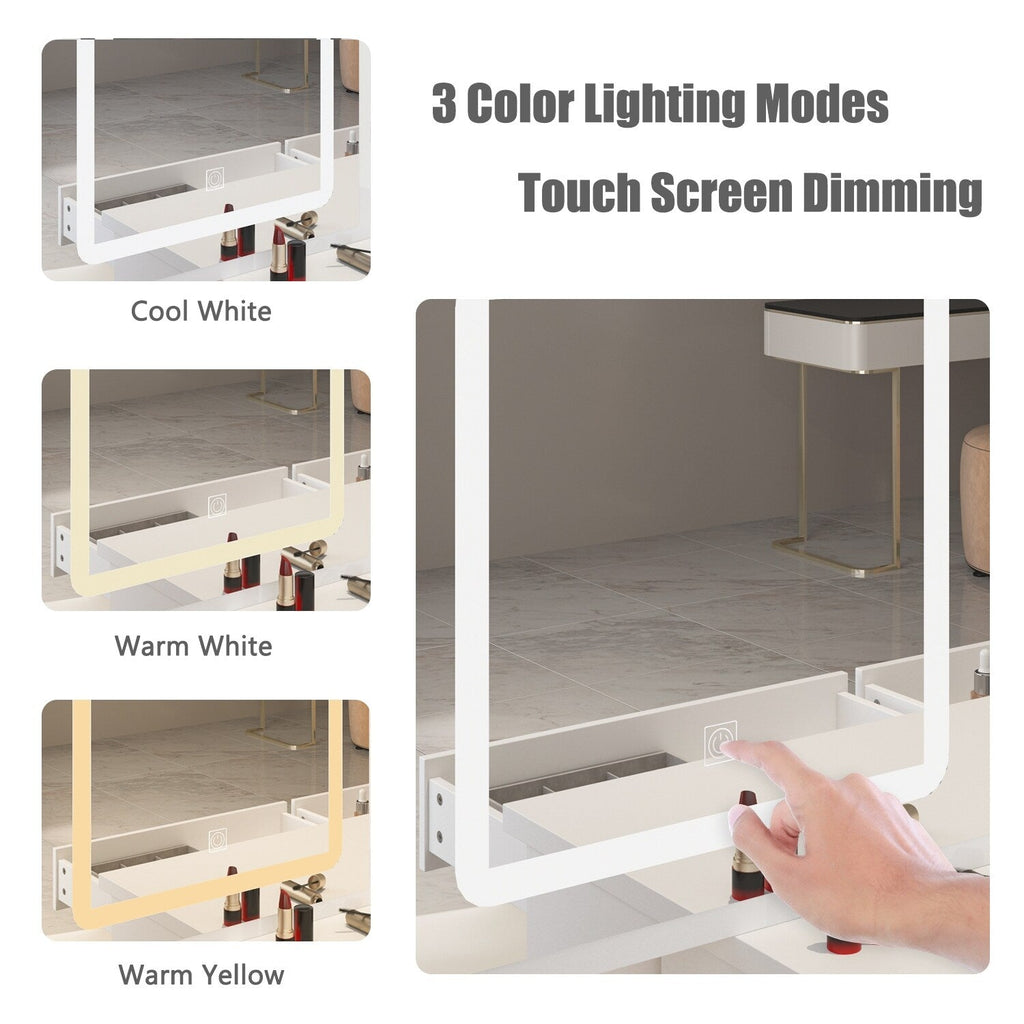 Ensemble de coiffeuse de maquillage de 99,5 cm de large avec tabouret et miroir