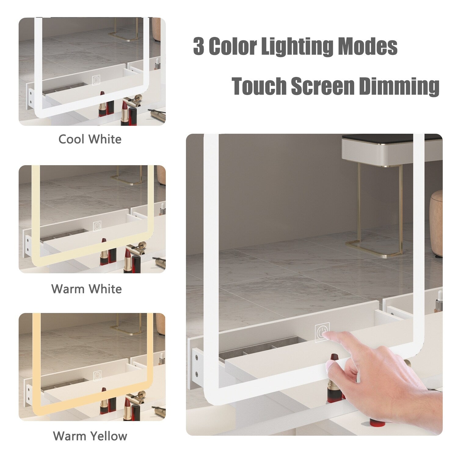 Ensemble de coiffeuse de maquillage de 99,5 cm de large avec tabouret et miroir