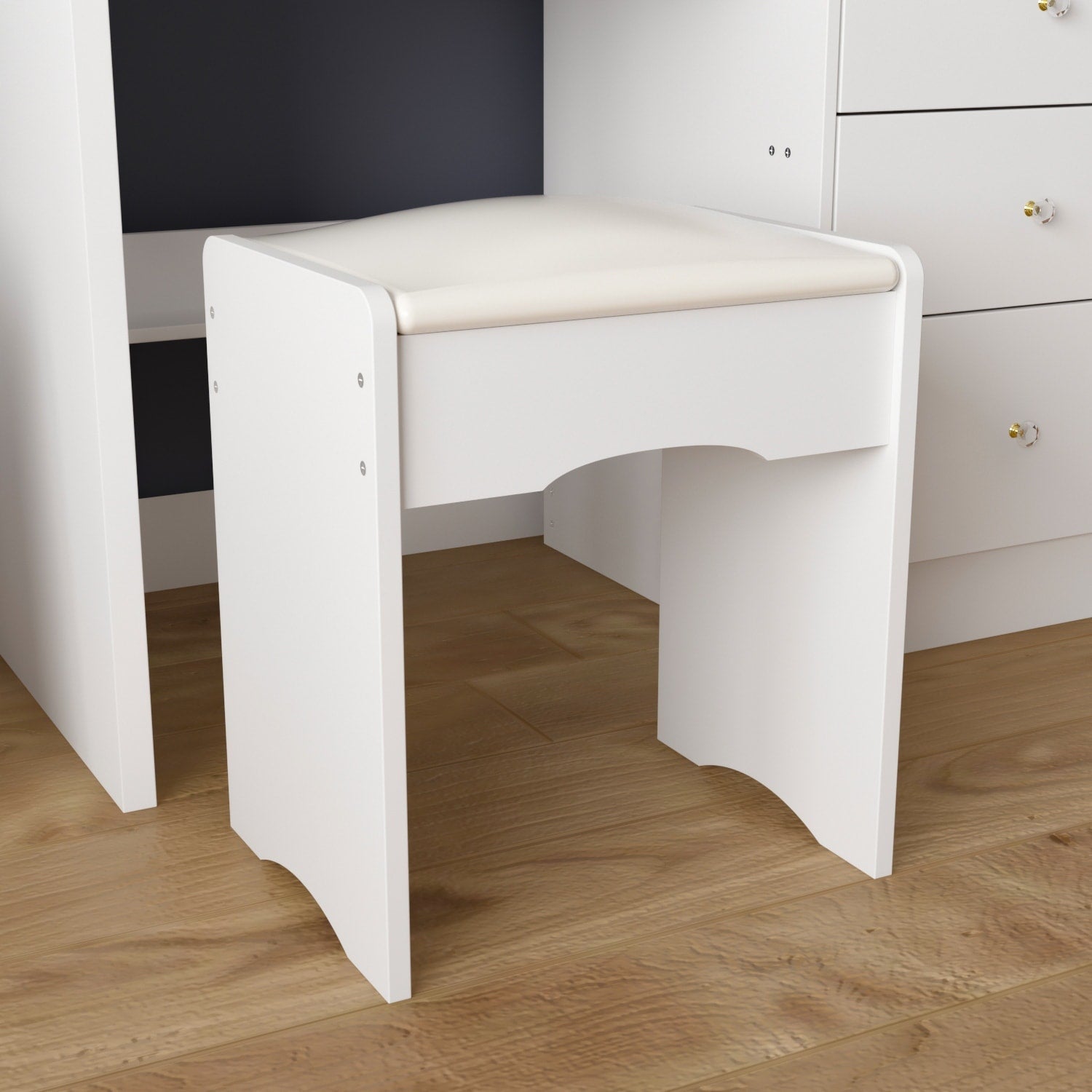 Ensemble coiffeuse et miroir de maquillage de 99,5 cm de large avec tabouret et miroir pour chambre.