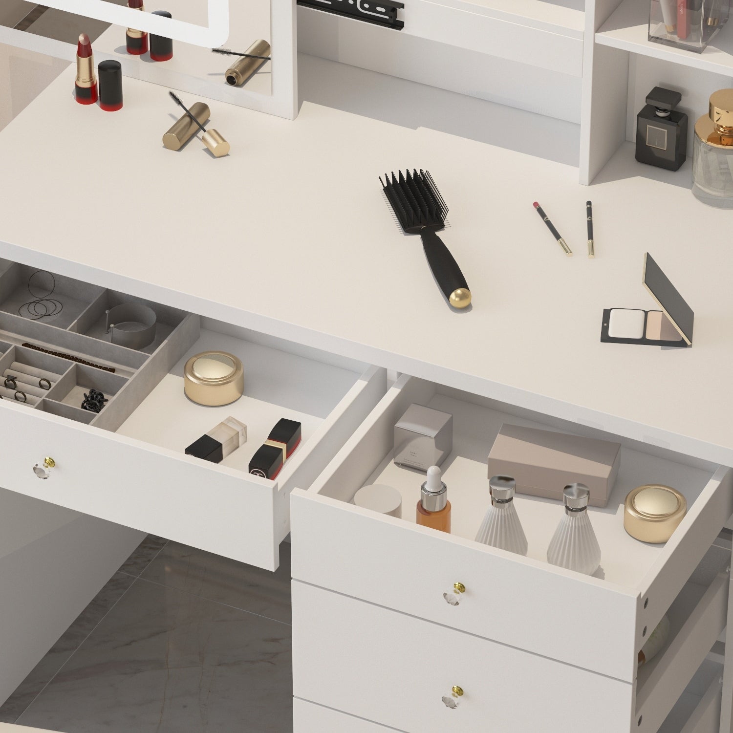 Ensemble de coiffeuse de maquillage de 99,5 cm de large avec tabouret et miroir