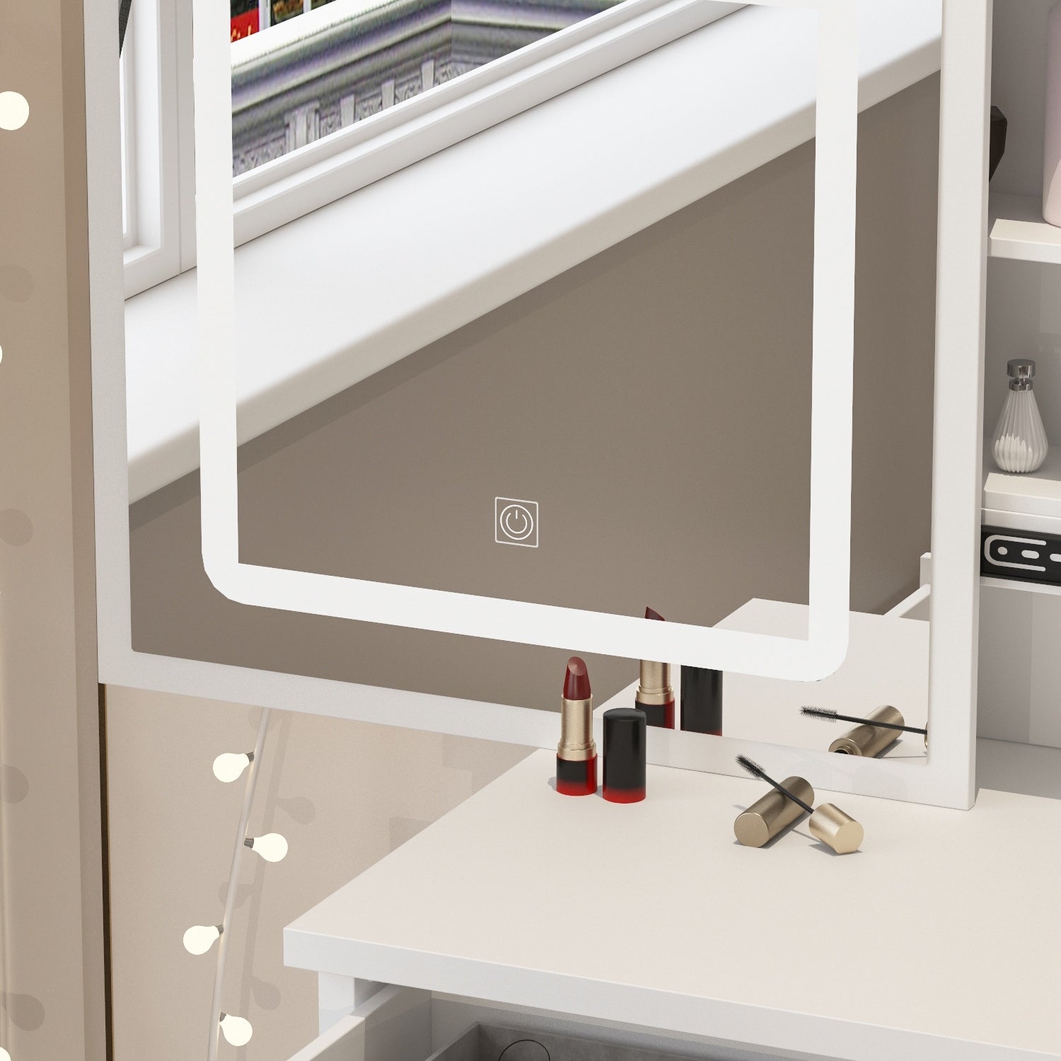 Ensemble de coiffeuse de maquillage de 99,5 cm de large avec tabouret et miroir