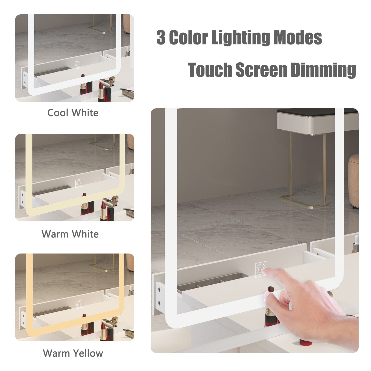 Ensemble de coiffeuse de maquillage de 99,5 cm de large avec tabouret et miroir