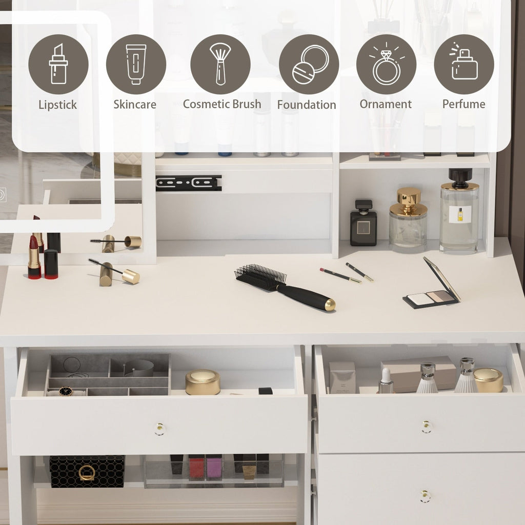 Ensemble de coiffeuse de maquillage de 99,5 cm de large avec tabouret et miroir