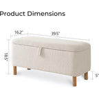 Banquette de rangement en bouclé blanc cassé Sherpa, 39,5 pouces, pouf de rangement, repose-pieds, pour salon, chambre à coucher, avec pieds en bois.