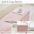 Banquette de rangement en bouclé blanc cassé Sherpa, 39,5 pouces, pouf de rangement, repose-pieds, pour salon, chambre à coucher, avec pieds en bois.