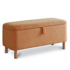 Banquette de rangement en bouclé blanc cassé Sherpa, 39,5 pouces, pouf de rangement, repose-pieds, pour salon, chambre à coucher, avec pieds en bois.