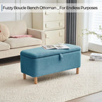 Banquette de rangement en bouclé blanc cassé Sherpa, 39,5 pouces, pouf de rangement, repose-pieds, pour salon, chambre à coucher, avec pieds en bois.