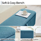 Banquette de rangement en bouclé blanc cassé Sherpa, 39,5 pouces, pouf de rangement, repose-pieds, pour salon, chambre à coucher, avec pieds en bois.