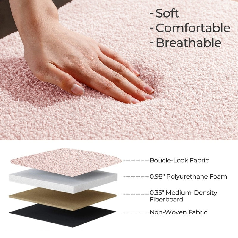 Banquette de rangement en bouclé blanc cassé Sherpa, 39,5 pouces, pouf de rangement, repose-pieds, pour salon, chambre à coucher, avec pieds en bois.