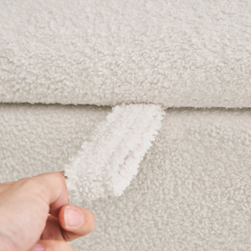 Banquette de rangement en bouclé blanc cassé Sherpa, 39,5 pouces, pouf de rangement, repose-pieds, pour salon, chambre à coucher, avec pieds en bois.