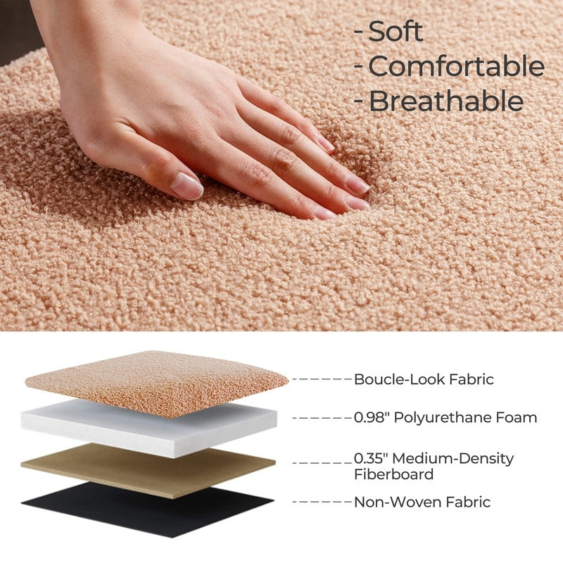 Banquette de rangement en bouclé blanc cassé Sherpa, 39,5 pouces, pouf de rangement, repose-pieds, pour salon, chambre à coucher, avec pieds en bois.