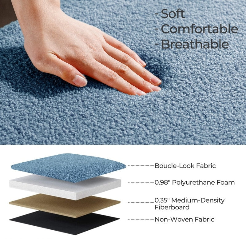 Banquette de rangement en bouclé blanc cassé Sherpa, 39,5 pouces, pouf de rangement, repose-pieds, pour salon, chambre à coucher, avec pieds en bois.