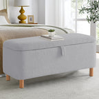 Banquette de rangement en bouclé blanc cassé Sherpa, 39,5 pouces, pouf de rangement, repose-pieds, pour salon, chambre à coucher, avec pieds en bois.