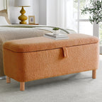 Banquette de rangement en bouclé blanc cassé Sherpa, 39,5 pouces, pouf de rangement, repose-pieds, pour salon, chambre à coucher, avec pieds en bois.