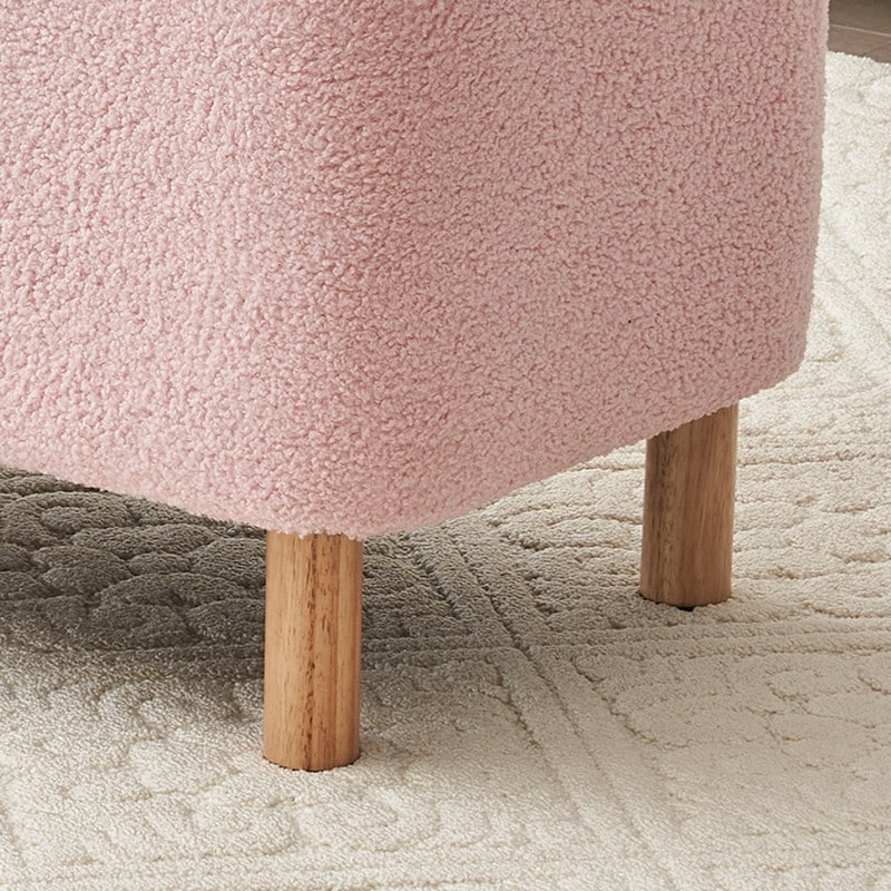 Banquette de rangement en bouclé blanc cassé Sherpa, 39,5 pouces, pouf de rangement, repose-pieds, pour salon, chambre à coucher, avec pieds en bois.