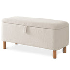 Banquette de rangement en bouclé blanc cassé Sherpa, 39,5 pouces, pouf de rangement, repose-pieds, pour salon, chambre à coucher, avec pieds en bois.