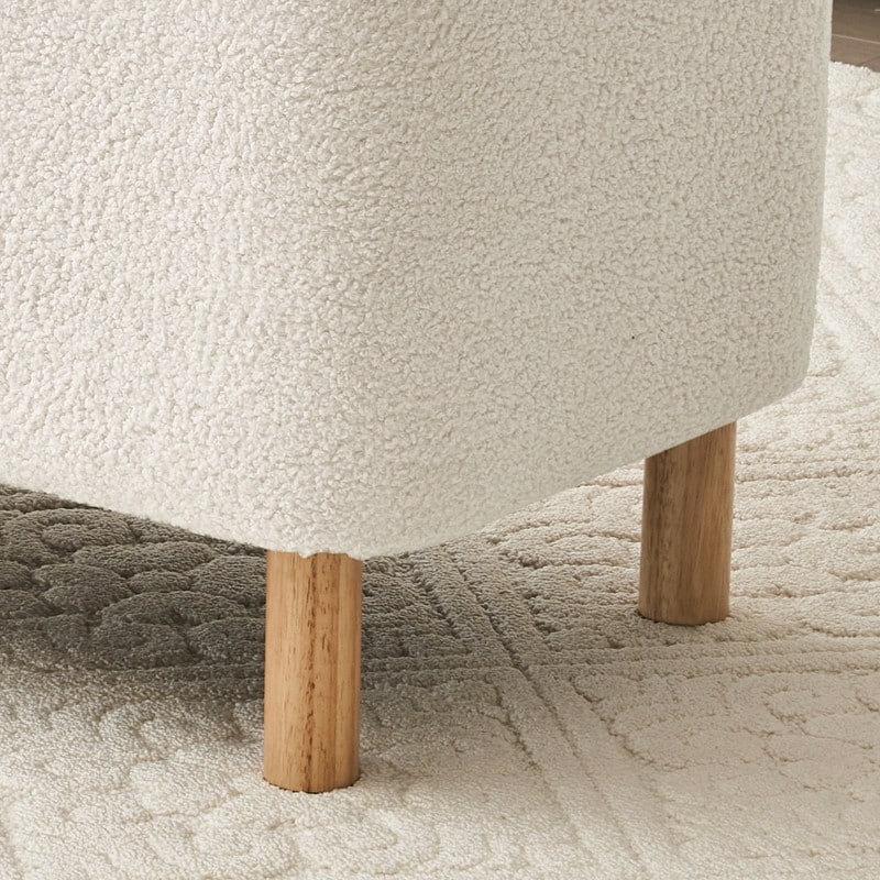 Banquette de rangement en bouclé blanc cassé Sherpa, 39,5 pouces, pouf de rangement, repose-pieds, pour salon, chambre à coucher, avec pieds en bois.