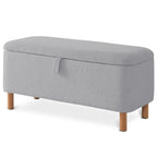 Banquette de rangement en bouclé blanc cassé Sherpa, 39,5 pouces, pouf de rangement, repose-pieds, pour salon, chambre à coucher, avec pieds en bois.