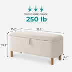 Banquette de rangement en bouclé blanc cassé Sherpa, 39,5 pouces, pouf de rangement, repose-pieds, pour salon, chambre à coucher, avec pieds en bois.