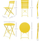 Ensemble bistro pliable en métal 3 pièces, résistant aux intempéries, idéal pour l'intérieur et l'extérieur, avec terrasse, jardin ou cour.