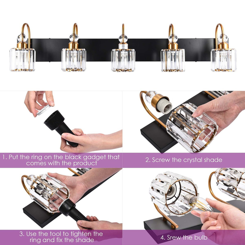 Chrome/ Noir/ Or Moderne Murale pour Salle de Bain et Toilettes, Lustre à Cristaux, Eclairage de Miroir, Eclairage de Meuble-lavabo