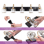 Chrome/ Noir/ Or Moderne Murale pour Salle de Bain et Toilettes, Lustre à Cristaux, Eclairage de Miroir, Eclairage de Meuble-lavabo