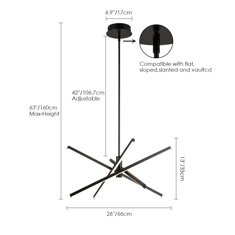 Luminaire suspendu linéaire en forme d'étoile de Sputnik, en aluminium noir/doré moderne, à LED, pour salon/salle à manger/cuisine.