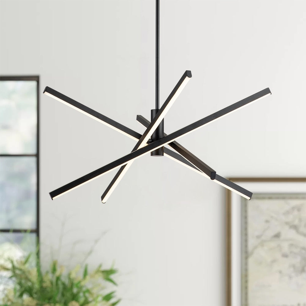 Luminaire suspendu linéaire en forme d'étoile de Sputnik, en aluminium noir/doré moderne, à LED, pour salon/salle à manger/cuisine.
