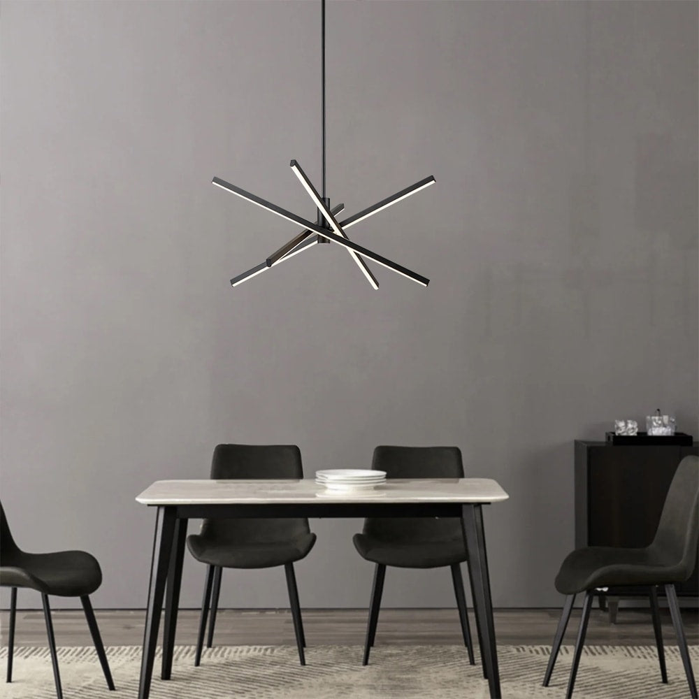 Luminaire suspendu linéaire en forme d'étoile de Sputnik, en aluminium noir/doré moderne, à LED, pour salon/salle à manger/cuisine.