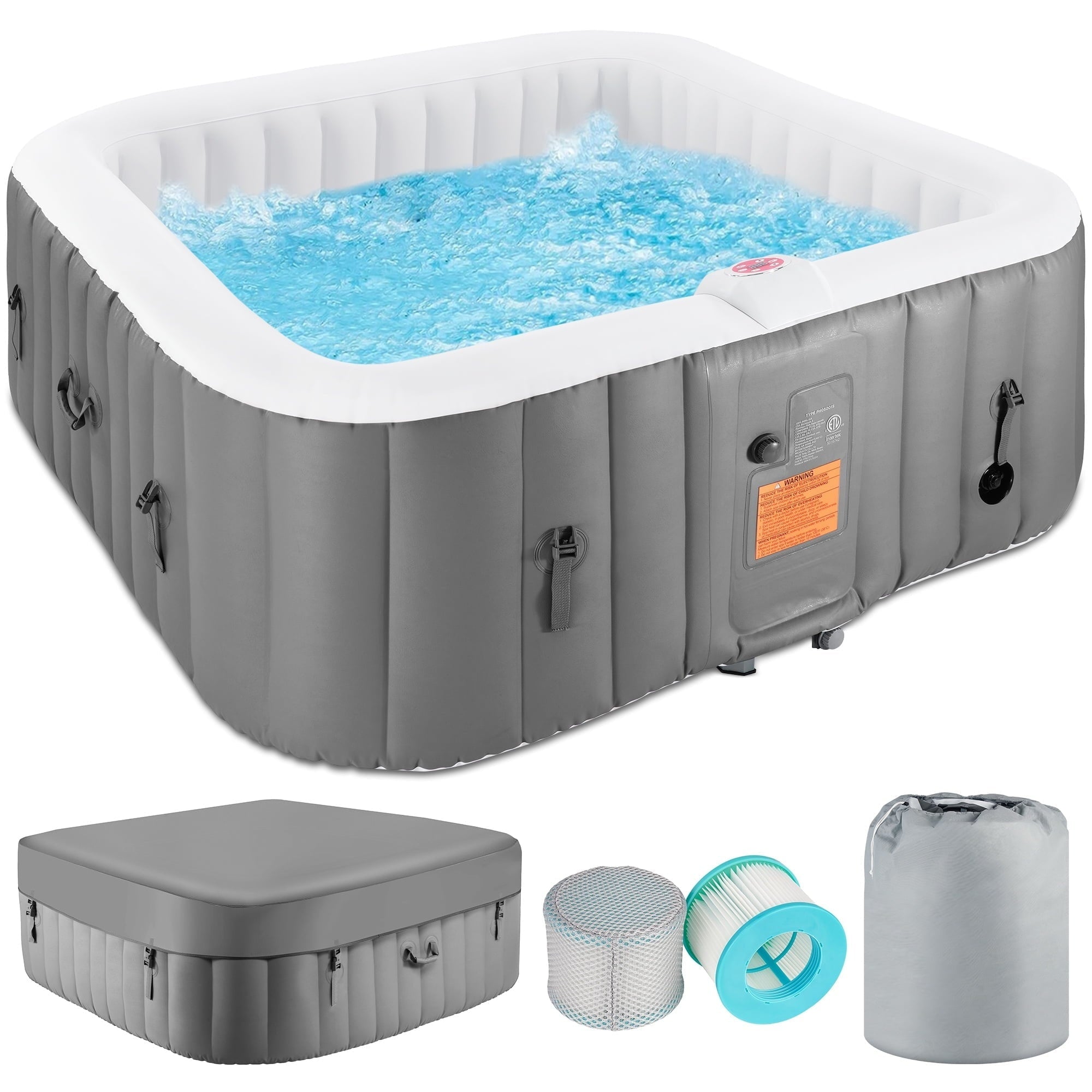 Spa gonflable extérieur pour 4 à 6 personnes avec panneau de commande et 130 jets, couvercle de spa isolé et protection de sol - 75”L