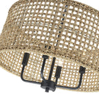 Luminaire suspendu bohémien en forme de tambour, tissé à la main, à 4 lumières - Paille - 50,8 cm de largeur