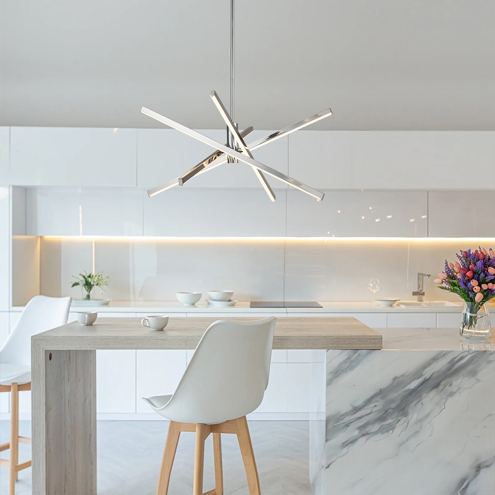 Luminaire suspendu linéaire en forme d'étoile de Sputnik, en aluminium noir/doré moderne, à LED, pour salon/salle à manger/cuisine.