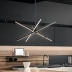 Luminaire suspendu linéaire en forme d'étoile de Sputnik, en aluminium noir/doré moderne, à LED, pour salon/salle à manger/cuisine.