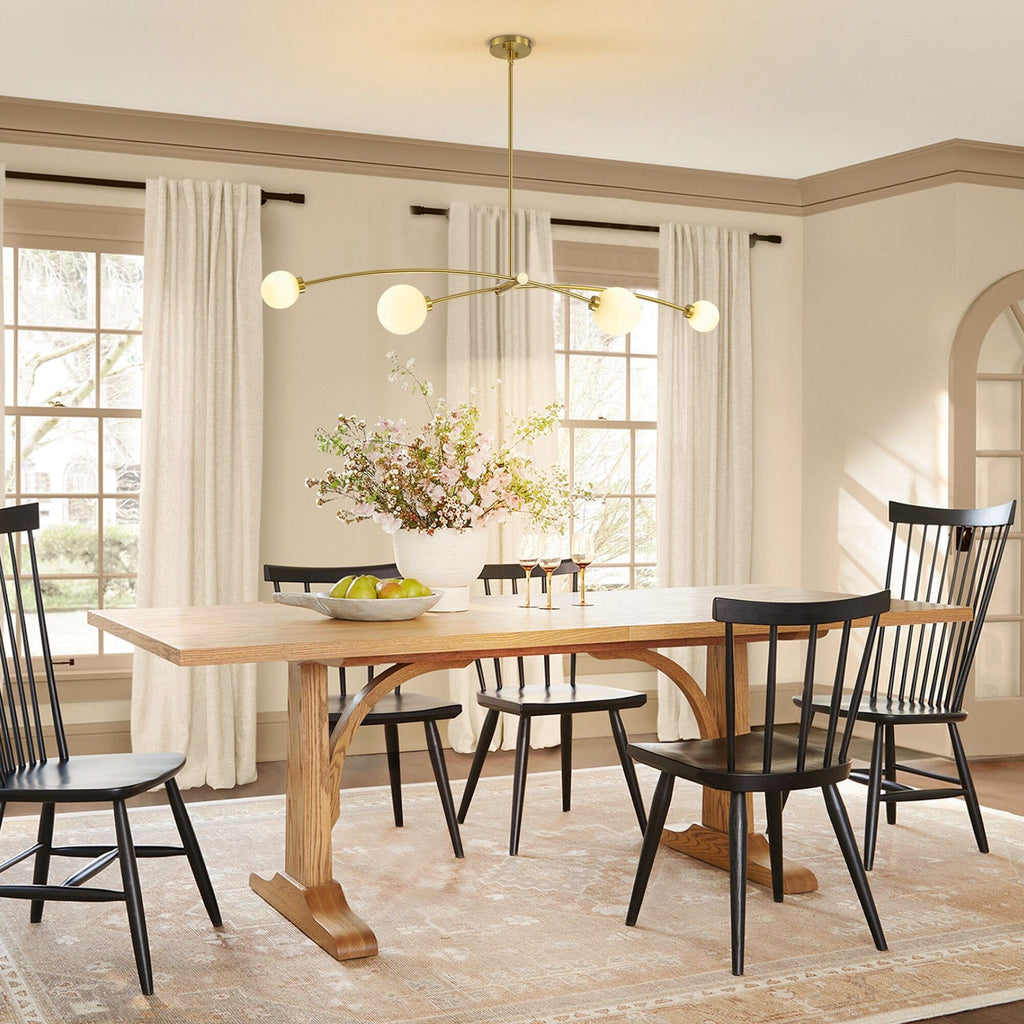 Suspension moderne simple en forme de sputnik à 4 lumières, couleur or, pour îlot de cuisine/salle à manger - 130,5 cm L x 28 cm P x 15 cm H