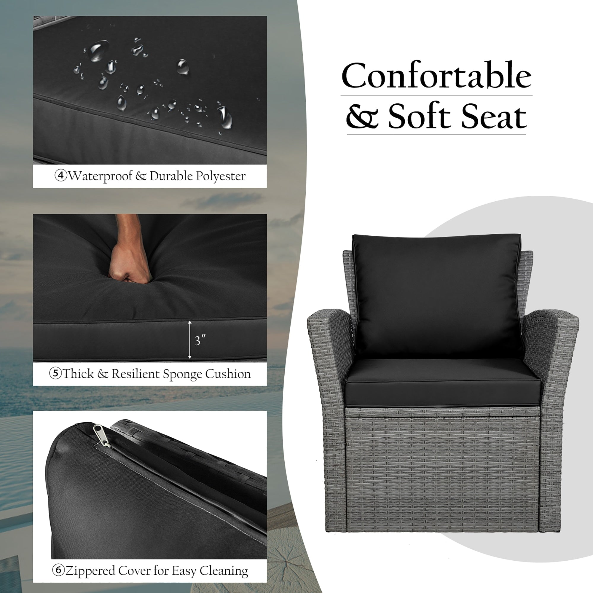 Ensemble de canapés de patio 4 pièces avec table basse et canapé de conversation d'extérieur