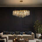 Luminaire rectangulaire moderne en cristal doré de 102 cm (40 po) avec branches d'arbre, idéal pour la salle à manger, la cuisine ou l'îlot central.