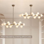 Luminaire suspendu linéaire à 16 lumières, style moderne du milieu du siècle, en laiton doré, avec globe en verre dépoli, 102 cm (40 po) pour salle à manger