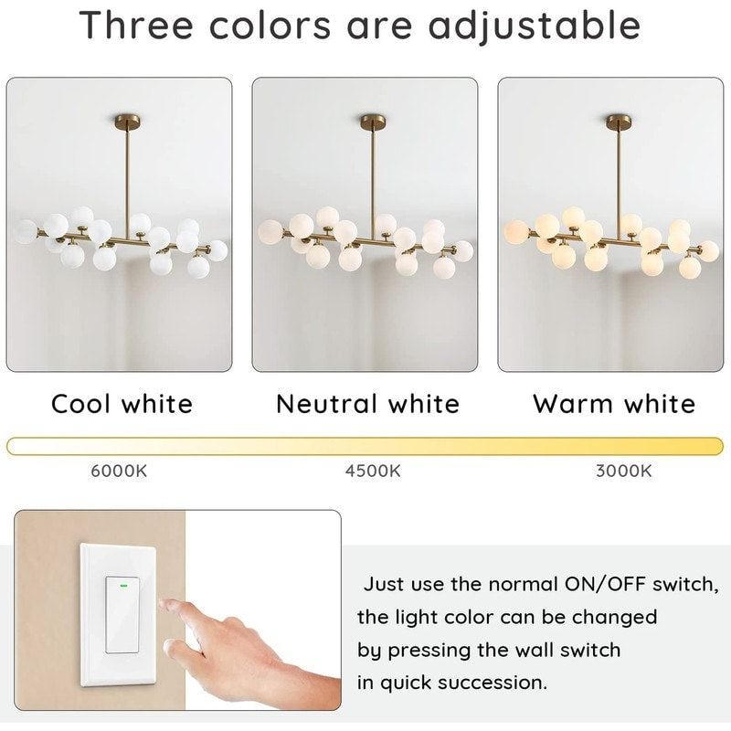 Luminaire suspendu linéaire à 16 lumières, style moderne du milieu du siècle, en laiton doré, avec globe en verre dépoli, 102 cm (40 po) pour salle à manger