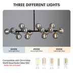 Luminaire suspendu linéaire à 16 lumières, style moderne du milieu du siècle, en laiton doré, avec globe en verre dépoli, 102 cm (40 po) pour salle à manger