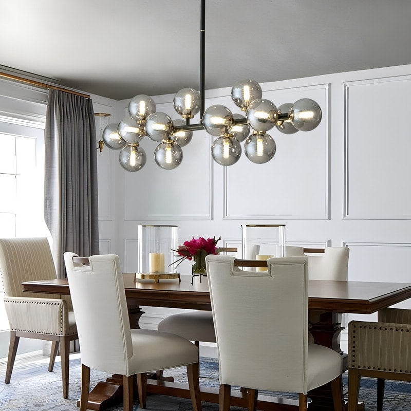 Luminaire suspendu linéaire à 16 lumières, style moderne du milieu du siècle, en laiton doré, avec globe en verre dépoli, 102 cm (40 po) pour salle à manger
