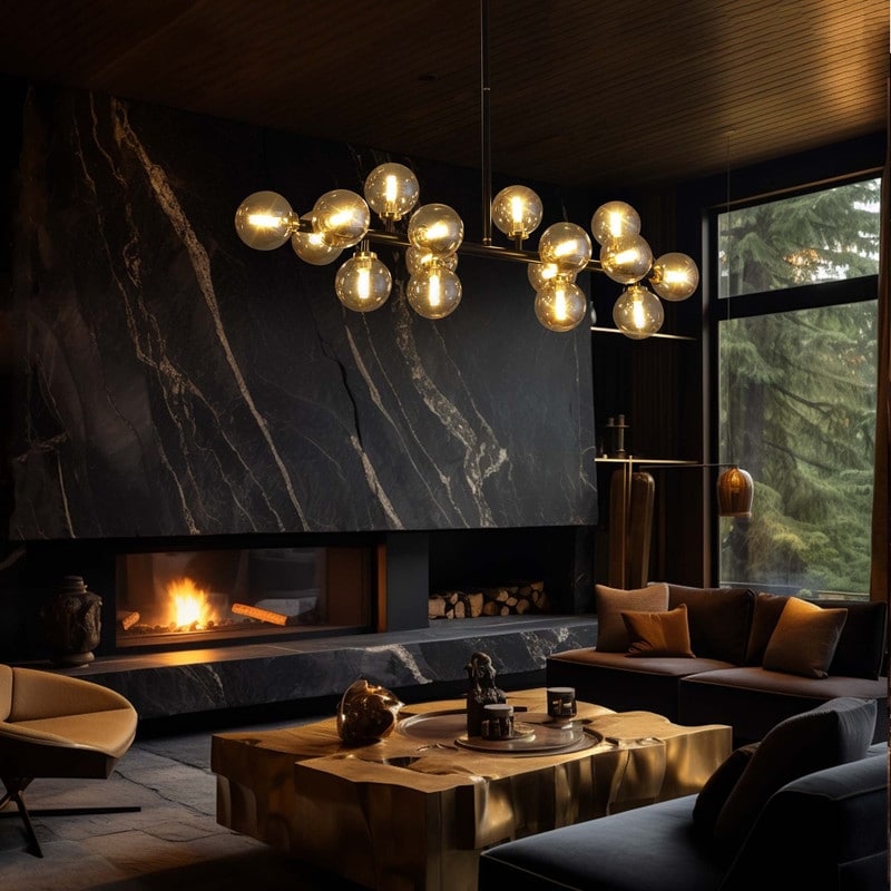 Luminaire suspendu linéaire à 16 lumières, style moderne du milieu du siècle, en laiton doré, avec globe en verre dépoli, 102 cm (40 po) pour salle à manger