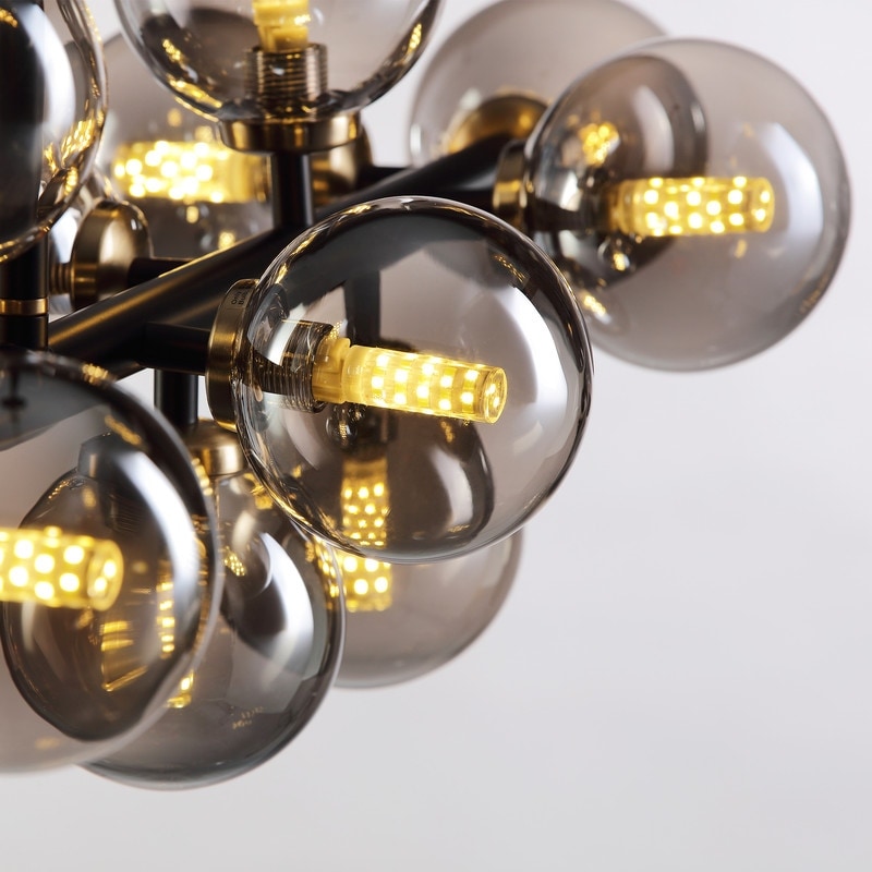 Luminaire suspendu linéaire à 16 lumières, style moderne du milieu du siècle, en laiton doré, avec globe en verre dépoli, 102 cm (40 po) pour salle à manger