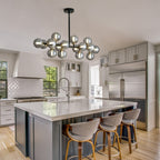 Luminaire suspendu linéaire à 16 lumières, style moderne du milieu du siècle, en laiton doré, avec globe en verre dépoli, 102 cm (40 po) pour salle à manger