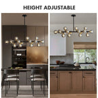 Luminaire suspendu linéaire à 16 lumières, style moderne du milieu du siècle, en laiton doré, avec globe en verre dépoli, 102 cm (40 po) pour salle à manger
