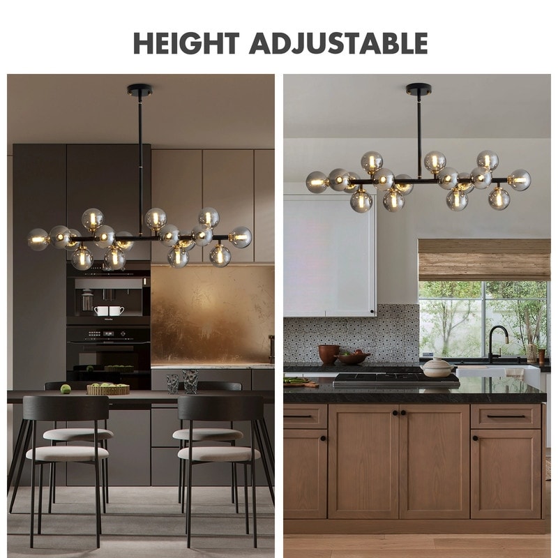 Luminaire suspendu linéaire à 16 lumières, style moderne du milieu du siècle, en laiton doré, avec globe en verre dépoli, 102 cm (40 po) pour salle à manger