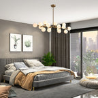 Luminaire suspendu linéaire à 16 lumières, style moderne du milieu du siècle, en laiton doré, avec globe en verre dépoli, 102 cm (40 po) pour salle à manger