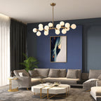 Luminaire suspendu linéaire à 16 lumières, style moderne du milieu du siècle, en laiton doré, avec globe en verre dépoli, 102 cm (40 po) pour salle à manger