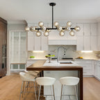 Luminaire suspendu linéaire à 16 lumières, style moderne du milieu du siècle, en laiton doré, avec globe en verre dépoli, 102 cm (40 po) pour salle à manger