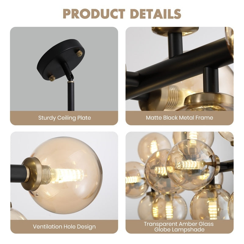 Luminaire suspendu linéaire à 16 lumières, style moderne du milieu du siècle, en laiton doré, avec globe en verre dépoli, 102 cm (40 po) pour salle à manger